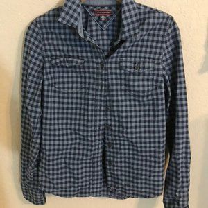 Blue gingham button up shirt